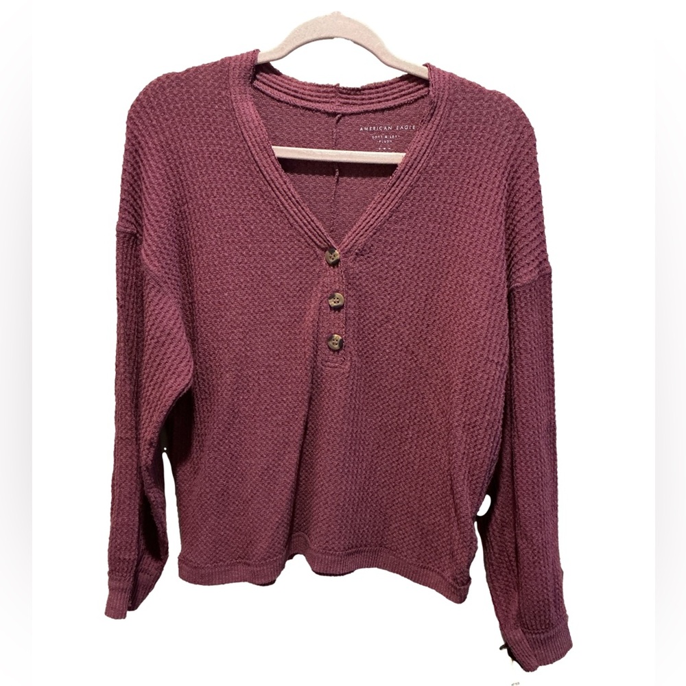 American Eagle Outfitters Mauve Waffle Knit Henley Top